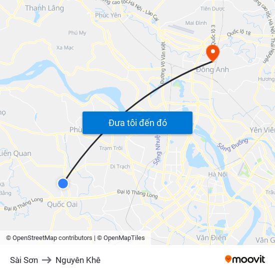 Sài Sơn to Nguyên Khê map