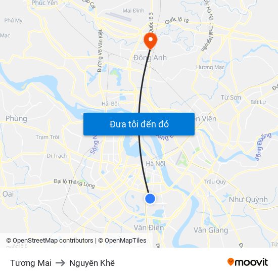 Tương Mai to Nguyên Khê map