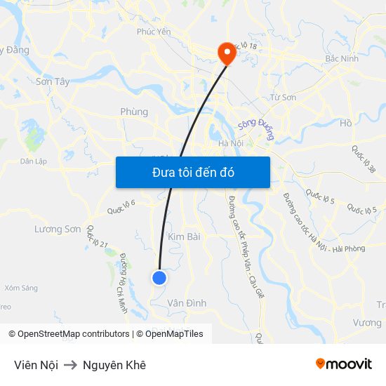 Viên Nội to Nguyên Khê map