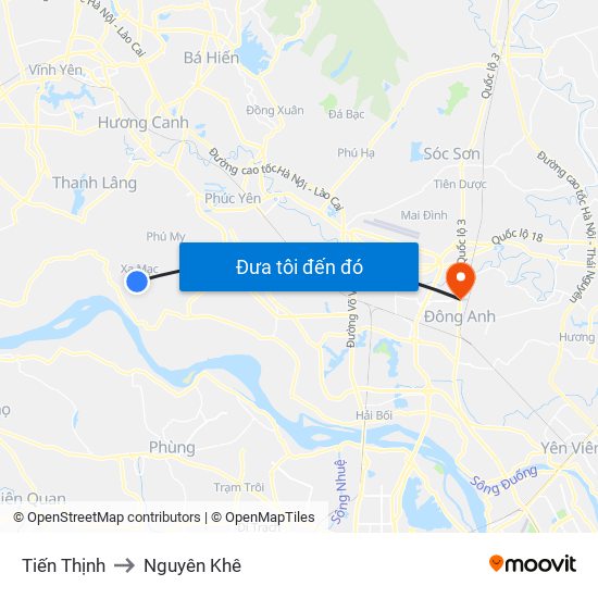 Tiến Thịnh to Nguyên Khê map