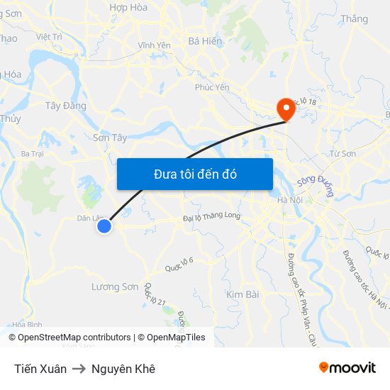 Tiến Xuân to Nguyên Khê map