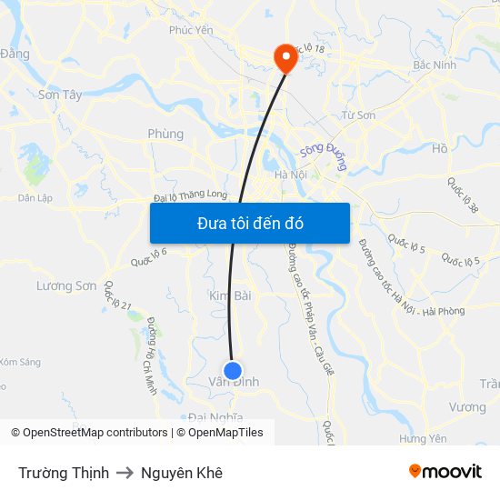 Trường Thịnh to Nguyên Khê map