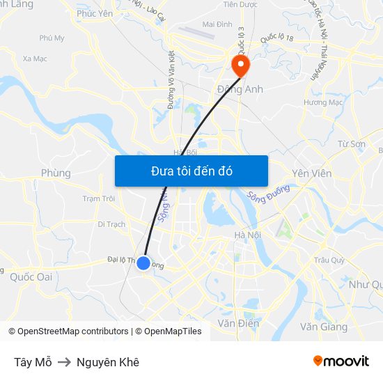 Tây Mỗ to Nguyên Khê map