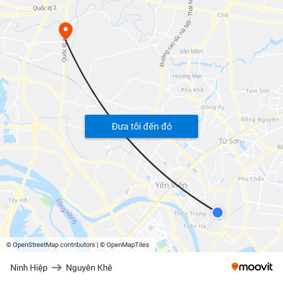 Ninh Hiệp to Nguyên Khê map