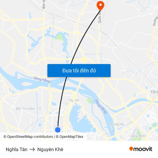 Nghĩa Tân to Nguyên Khê map