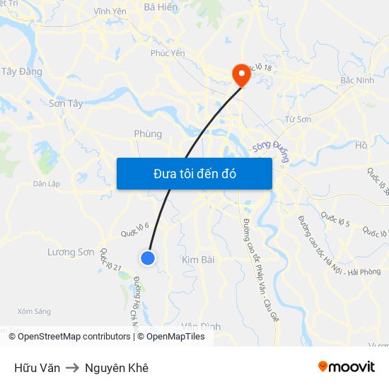 Hữu Văn to Nguyên Khê map