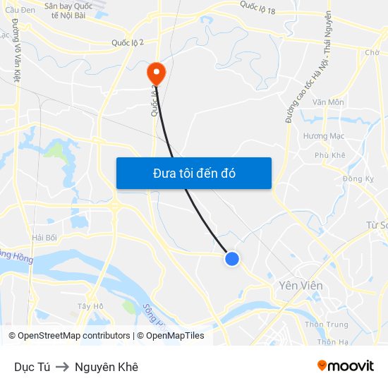 Dục Tú to Nguyên Khê map