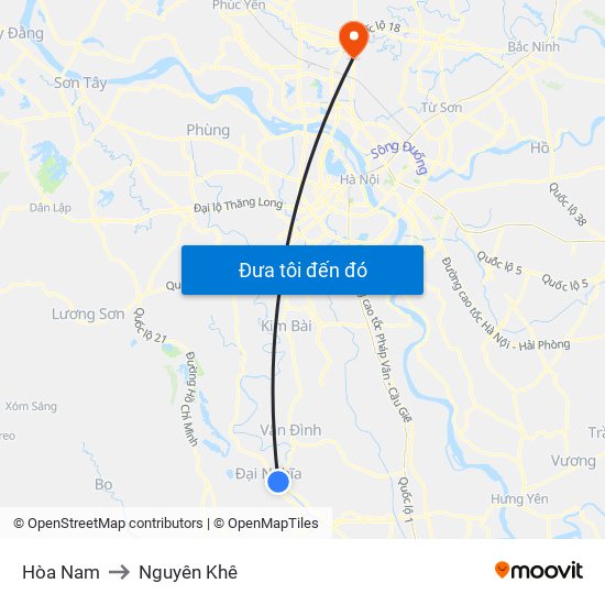 Hòa Nam to Nguyên Khê map