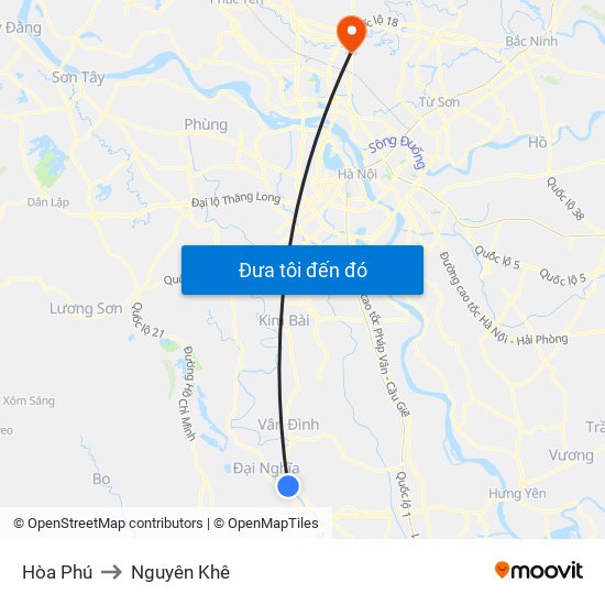 Hòa Phú to Nguyên Khê map