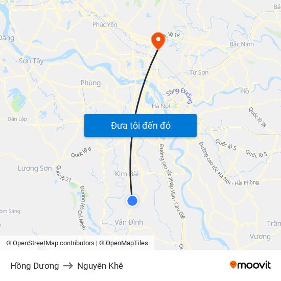 Hồng Dương to Nguyên Khê map