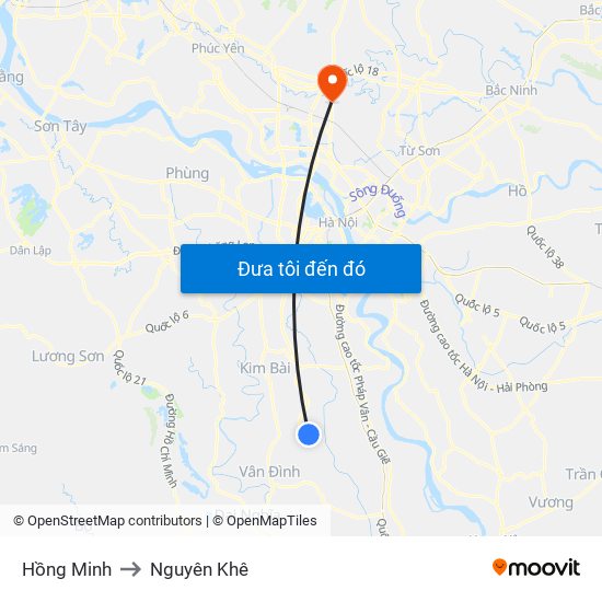 Hồng Minh to Nguyên Khê map