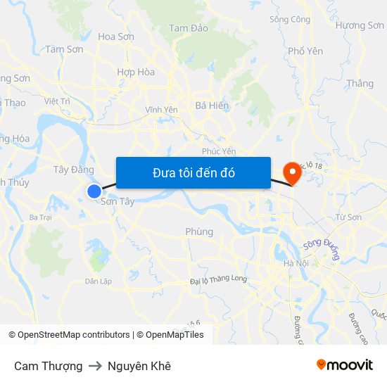 Cam Thượng to Nguyên Khê map