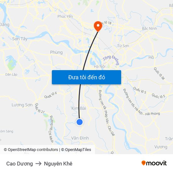 Cao Dương to Nguyên Khê map