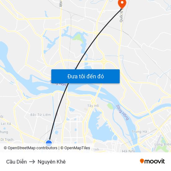 Cầu Diễn to Nguyên Khê map