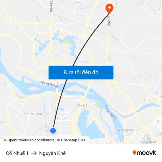 Cổ Nhuế 1 to Nguyên Khê map