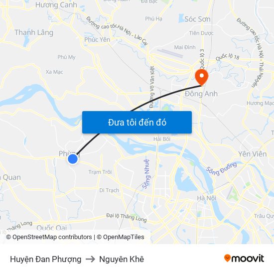 Huyện Đan Phượng to Nguyên Khê map