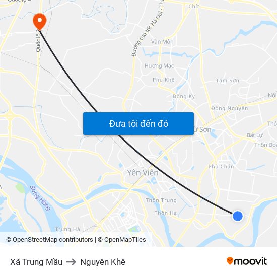 Xã Trung Mầu to Nguyên Khê map