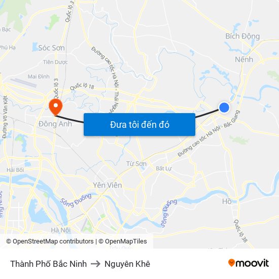 Thành Phố Bắc Ninh to Nguyên Khê map