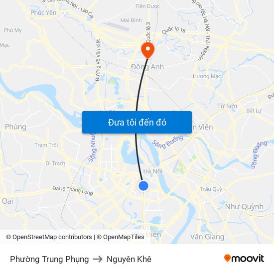 Phường Trung Phụng to Nguyên Khê map