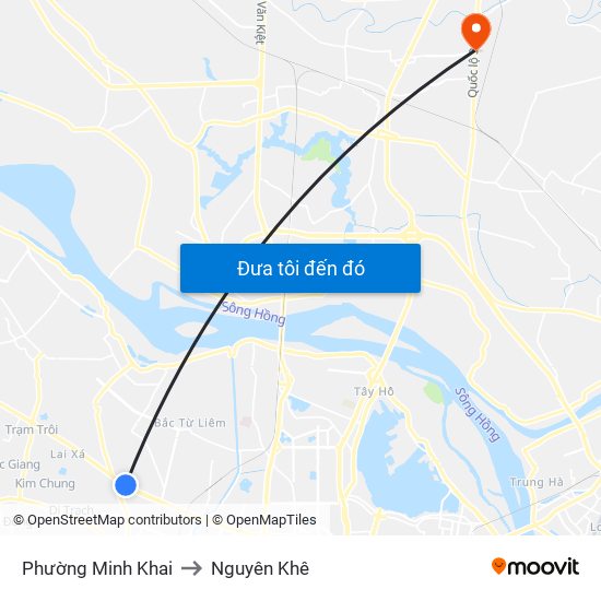 Phường Minh Khai to Nguyên Khê map