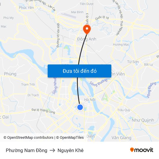 Phường Nam Đồng to Nguyên Khê map