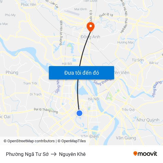 Phường Ngã Tư Sở to Nguyên Khê map