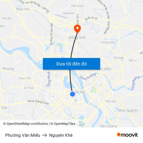 Phường Văn Miếu to Nguyên Khê map