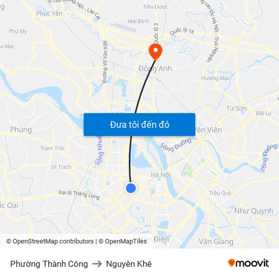 Phường Thành Công to Nguyên Khê map