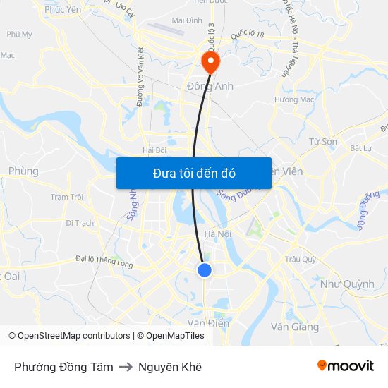 Phường Đồng Tâm to Nguyên Khê map