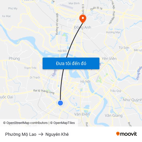 Phường Mộ Lao to Nguyên Khê map