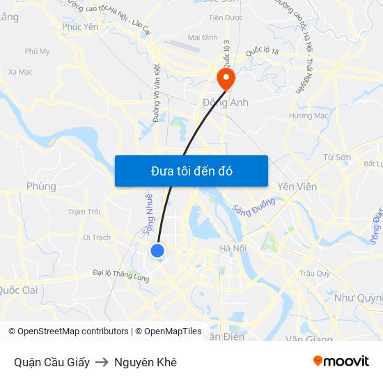 Quận Cầu Giấy to Nguyên Khê map