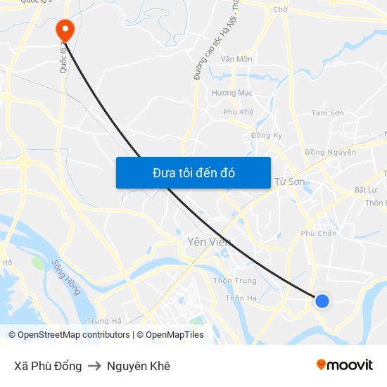 Xã Phù Đổng to Nguyên Khê map