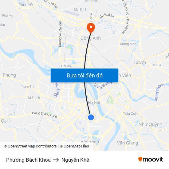 Phường Bách Khoa to Nguyên Khê map