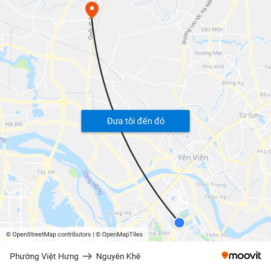 Phường Việt Hưng to Nguyên Khê map