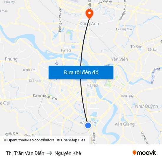 Thị Trấn Văn Điển to Nguyên Khê map