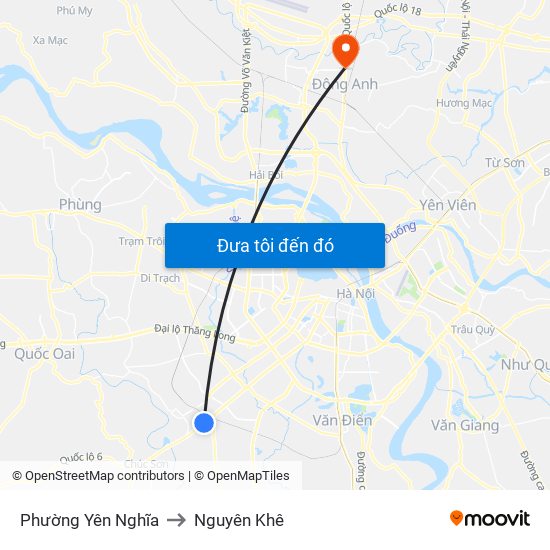 Phường Yên Nghĩa to Nguyên Khê map