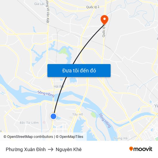 Phường Xuân Đỉnh to Nguyên Khê map