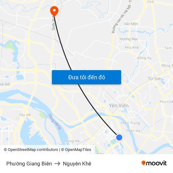 Phường Giang Biên to Nguyên Khê map