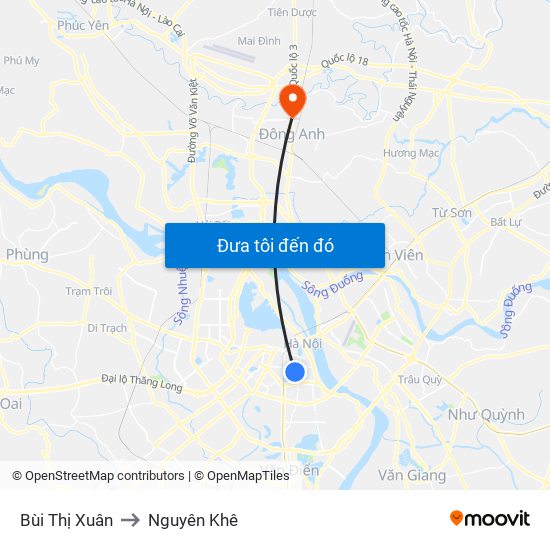 Bùi Thị Xuân to Nguyên Khê map