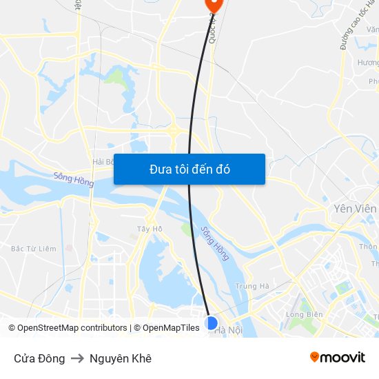 Cửa Đông to Nguyên Khê map