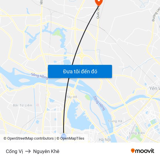 Cống Vị to Nguyên Khê map