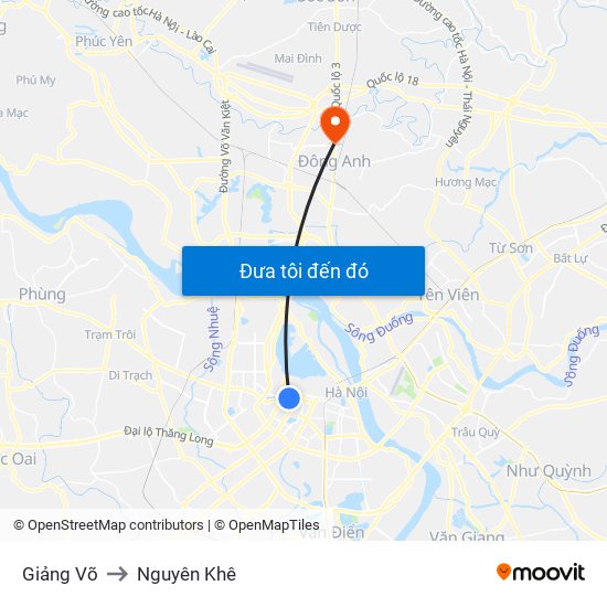 Giảng Võ to Nguyên Khê map