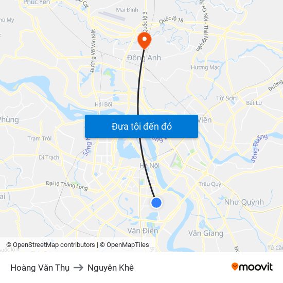 Hoàng Văn Thụ to Nguyên Khê map