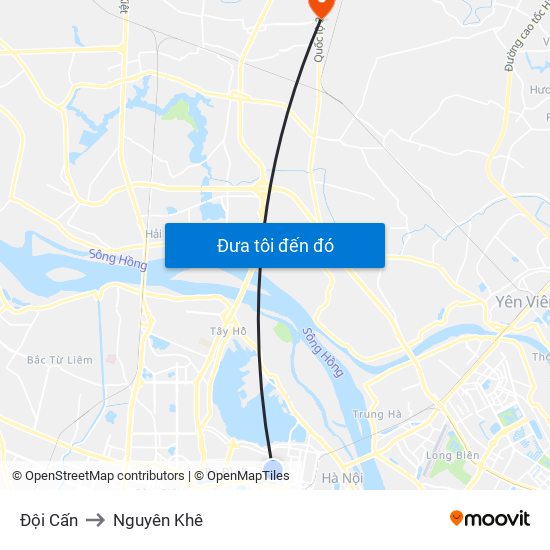 Đội Cấn to Nguyên Khê map