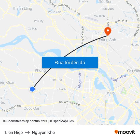 Liên Hiệp to Nguyên Khê map