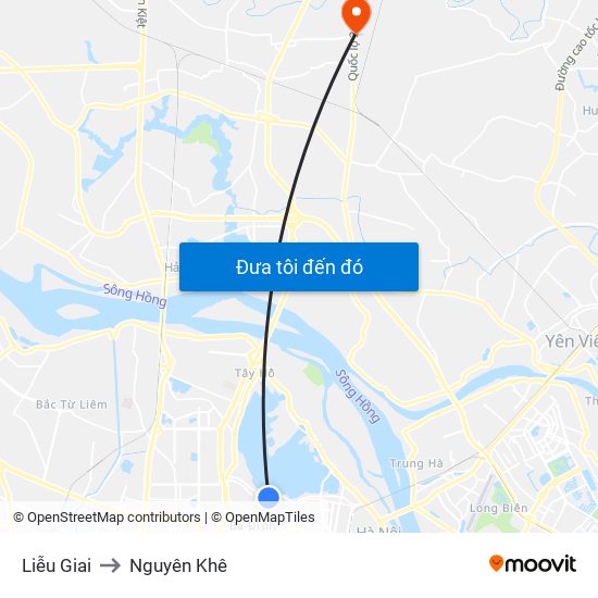 Liễu Giai to Nguyên Khê map