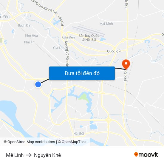 Mê Linh to Nguyên Khê map