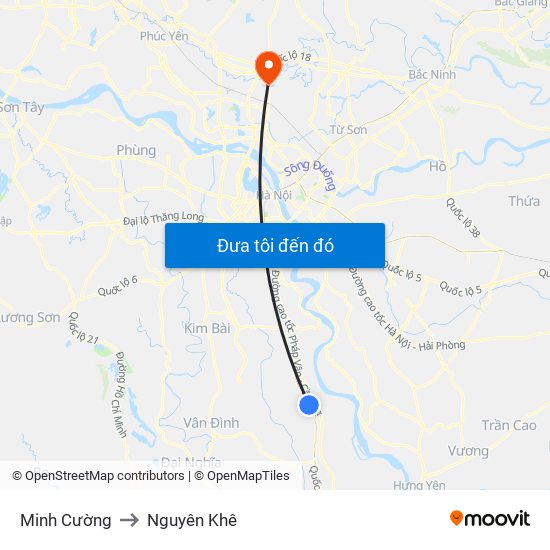 Minh Cường to Nguyên Khê map