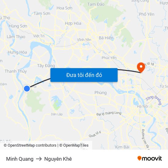 Minh Quang to Nguyên Khê map