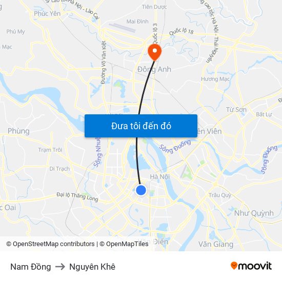 Nam Đồng to Nguyên Khê map